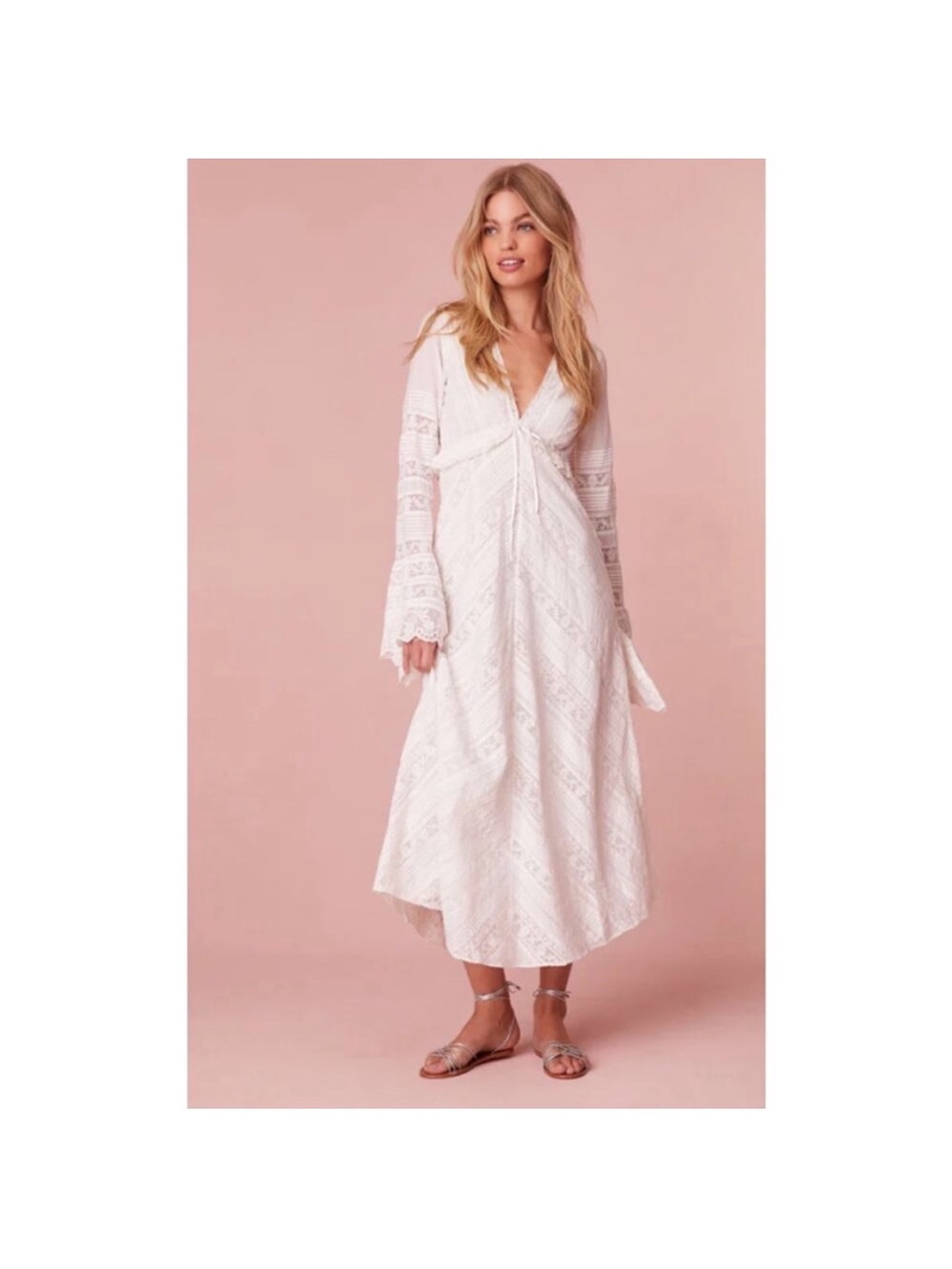 LoveShackFancy White Lace Midi Dress
